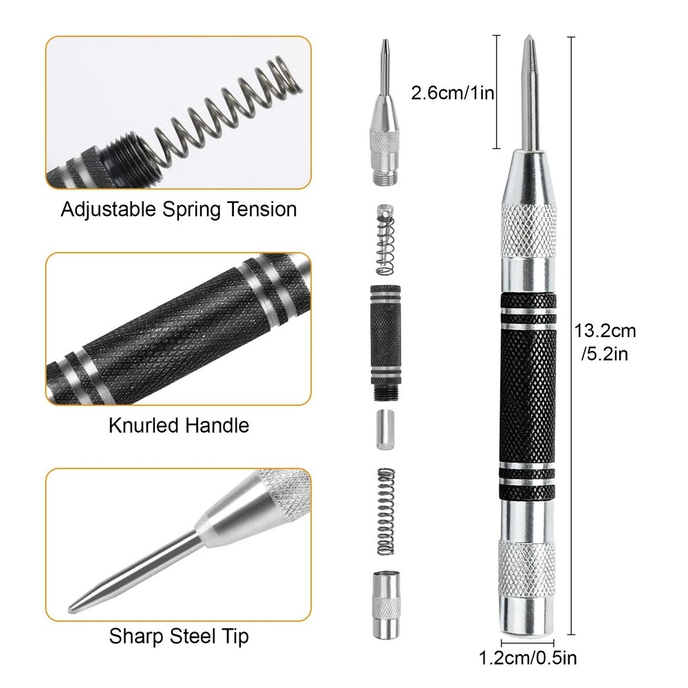 3 Piece Automatic Center Punch One Hand Action for Workshop Use DIY Projects