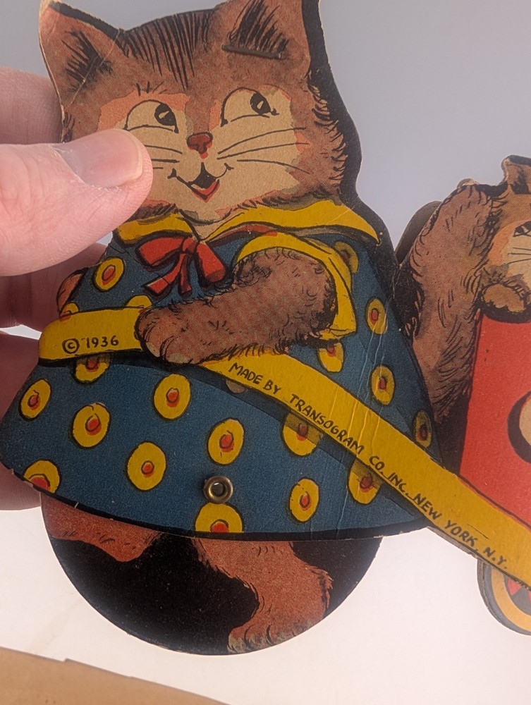 RARE 1936 TRANSOGRAM CAT PULL TOY CRAYON HOLDER