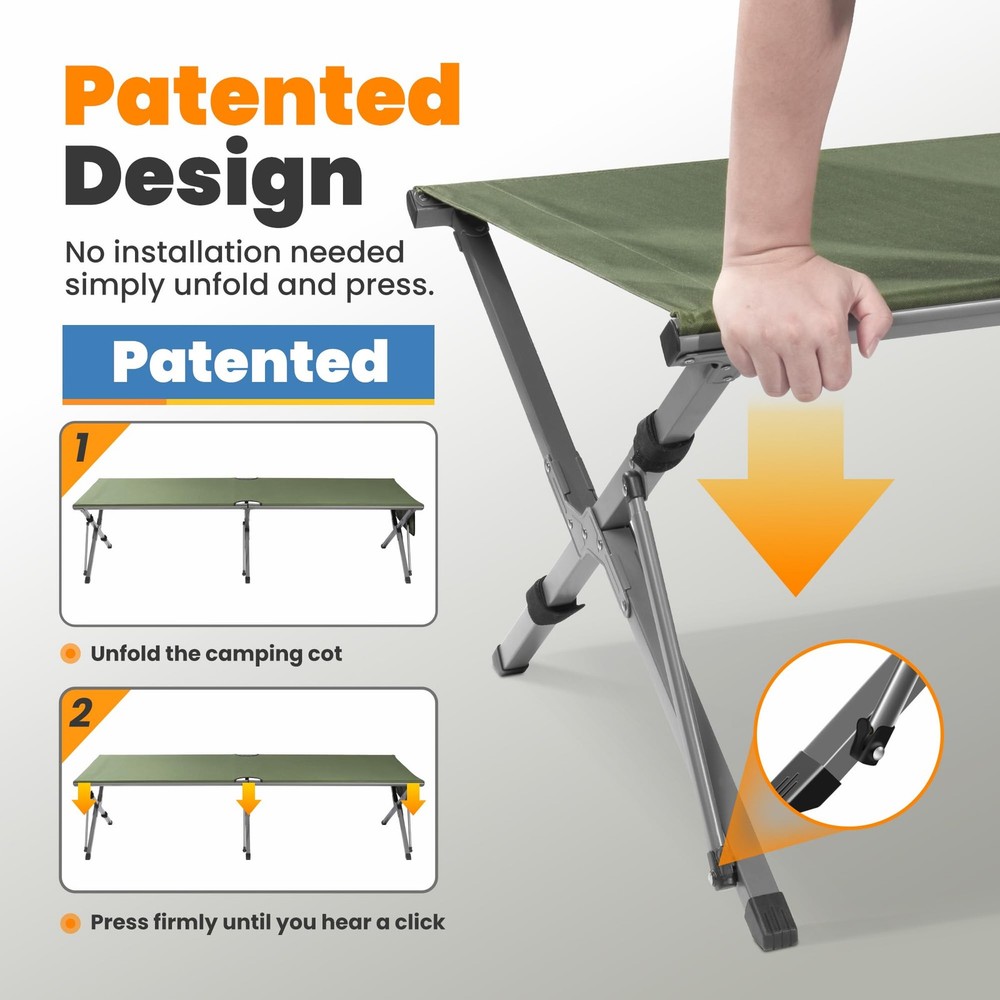 Oversized Camping Cot for Adults - Non-Assemble Folding Camping Bed Extra Wid...