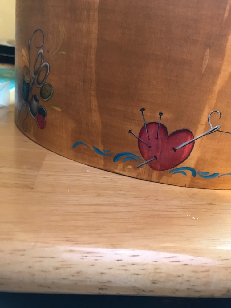 beautiful hand painted sewing basket