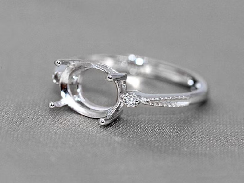 925 Sterling Silver Ring Base/Mount/Setting, Oval Shape, Rose/White Gold Patead.