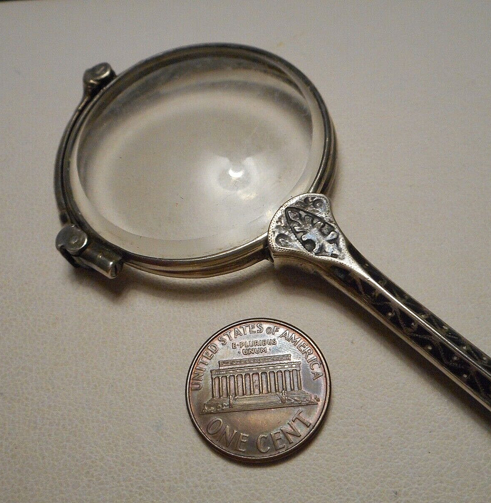 Antique Austrian .935 Silver Niello Decorated Long Handled Lorgnette