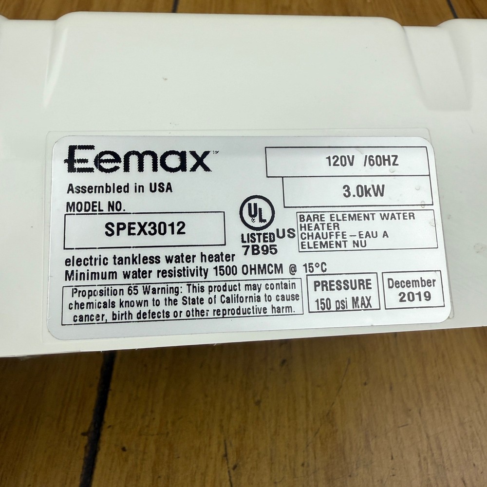 Eemax SPEX3012 Electric Tankless Water Heater 120V 3.0kW Bare Element