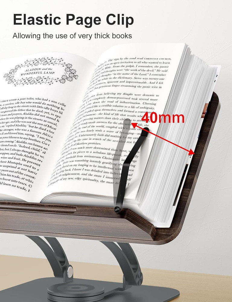 Book Stand for Reading, Adjustable Book Holder with 360°