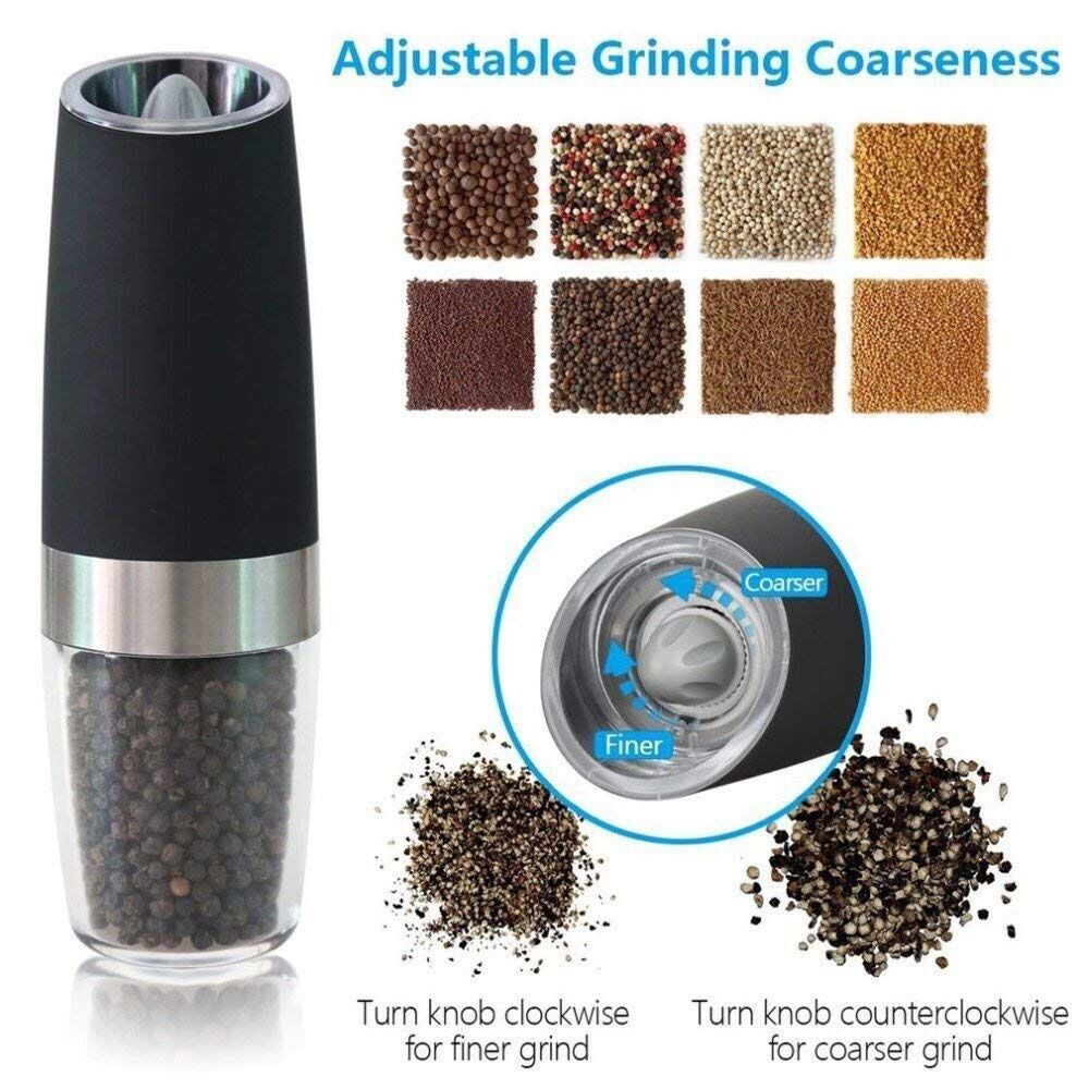 2Pcs Electric Salt and Pepper Grinder Set, Gravity Sensor, Automatic Pepper Mill