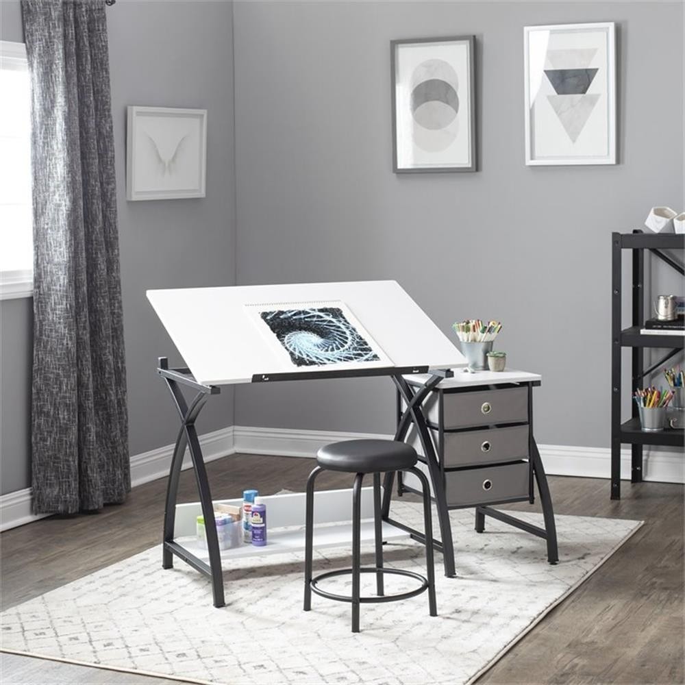 Studio Designs Comet Center Plus Drawing Table with Stool in Black and White