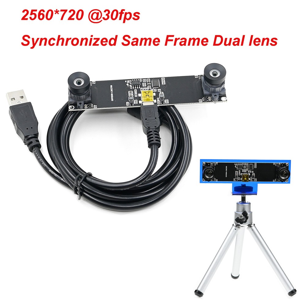 USB Camera Module Dual lens Synchronized 2560*720 30fps Webcam HD 3D VR ranging