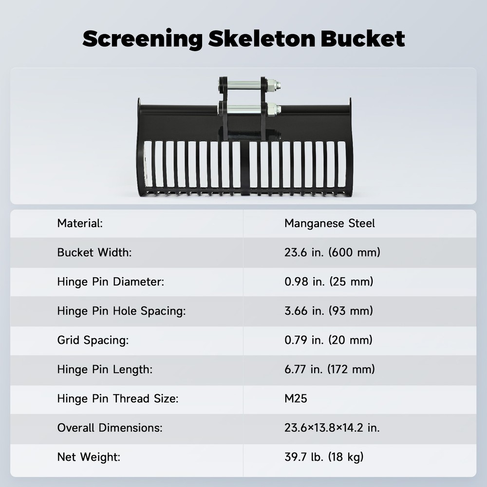 Mini Excavator Attachment 24 inch Screening Skeleton Bucket with 2 Pins