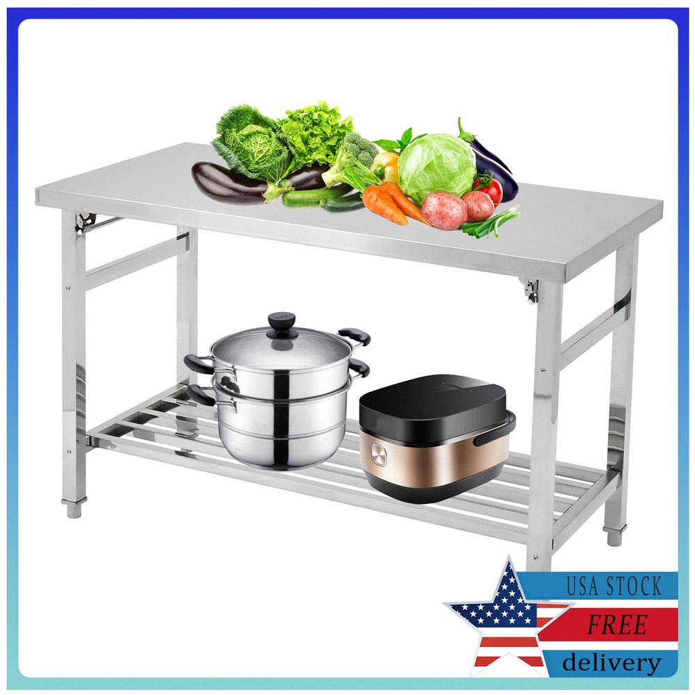 Work Table for Prep & Work, Heavy Duty Stainless Steel Folding Work Table