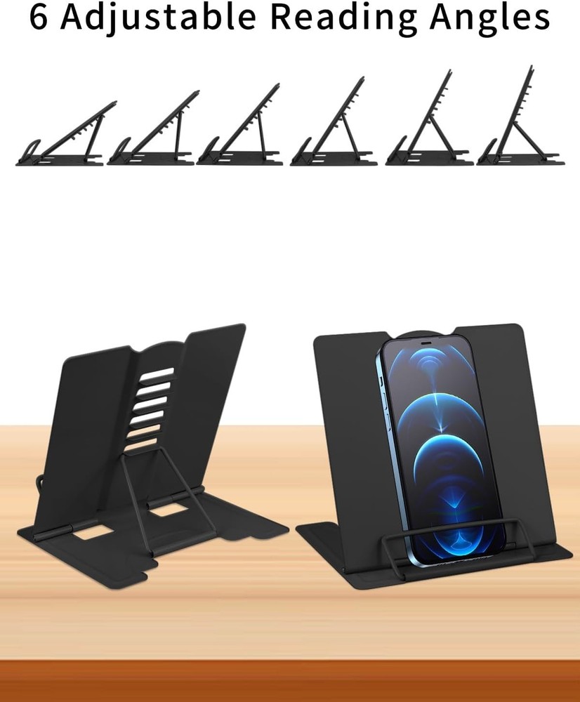 Compact Adjustable Book Stand - Perfect for Recipes, Textbooks & Tablets - Black
