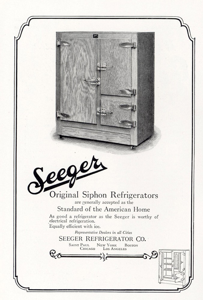 1925 Seeger: Original Siphon Refrigerator Vintage Print Ad