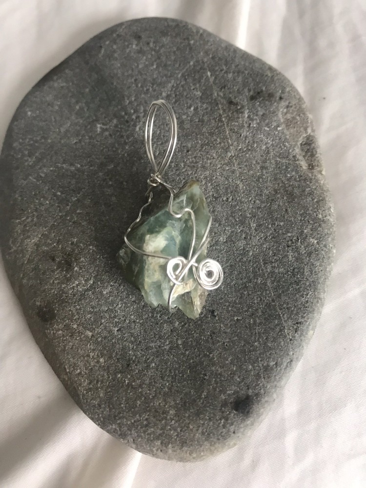 Rough Natural Blue Peruvian Opal Sterling Silver Wrapped Pendant