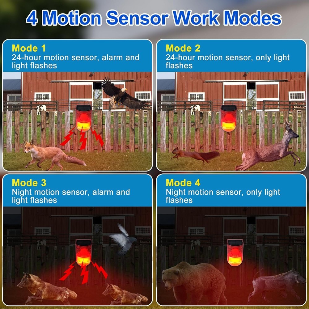 Alarma con Sensor de movimiento de poder solar: Alerta de voz + alarma + luz New