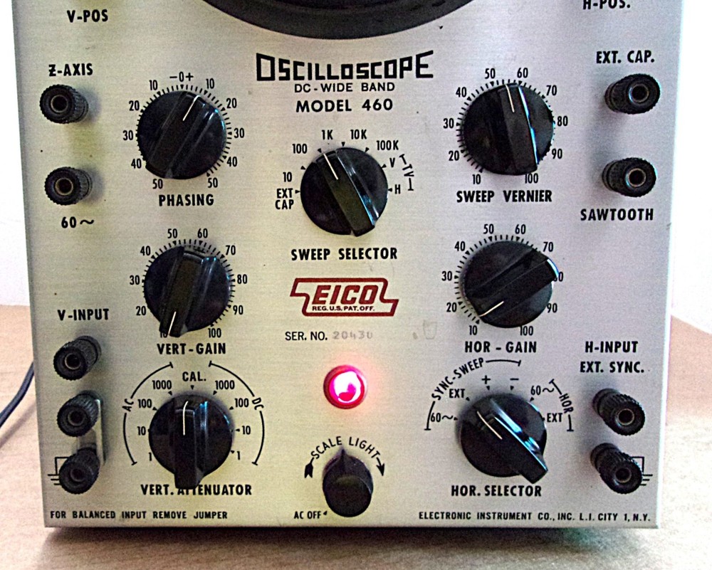 Vintage Eico 460 Oscilloscope Tested, Powers on, Needs V-Pos Control switch