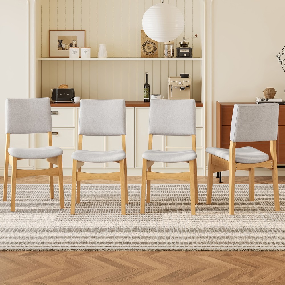 Upholstered Stackable Dining Chairs Set of 2 - Linen Fabric Seat & Backrest, S