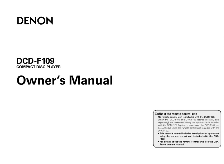 Denon DCD-F109 CD Player Owners Instruction Manual