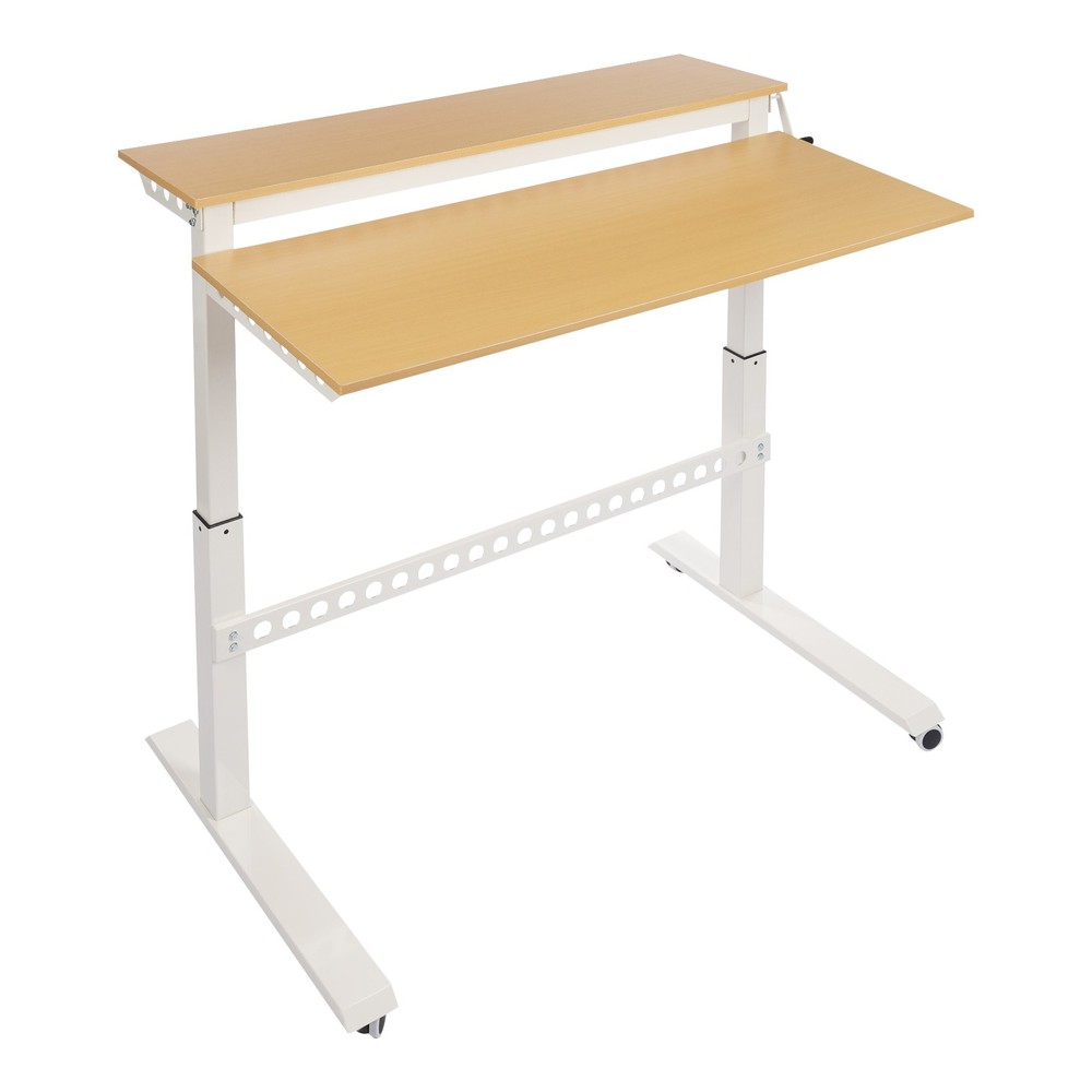 2-tier Standing Desk Adjustable Rolling Compiter Desk With Crank Handle