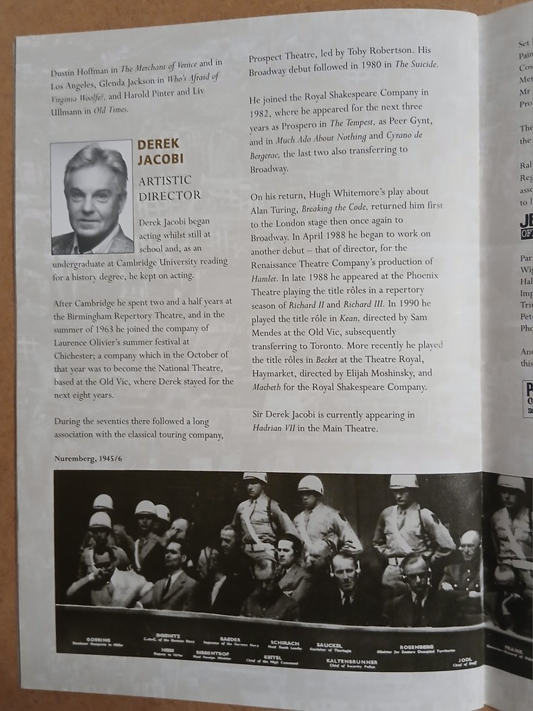 Taking Sides,1995 Minerva Theatre Programme
