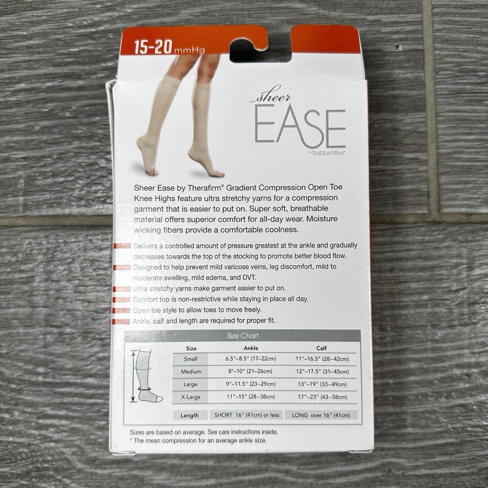 Therafirm Sheet Ease Open-Toe Knee High Compression Natural Medium Long