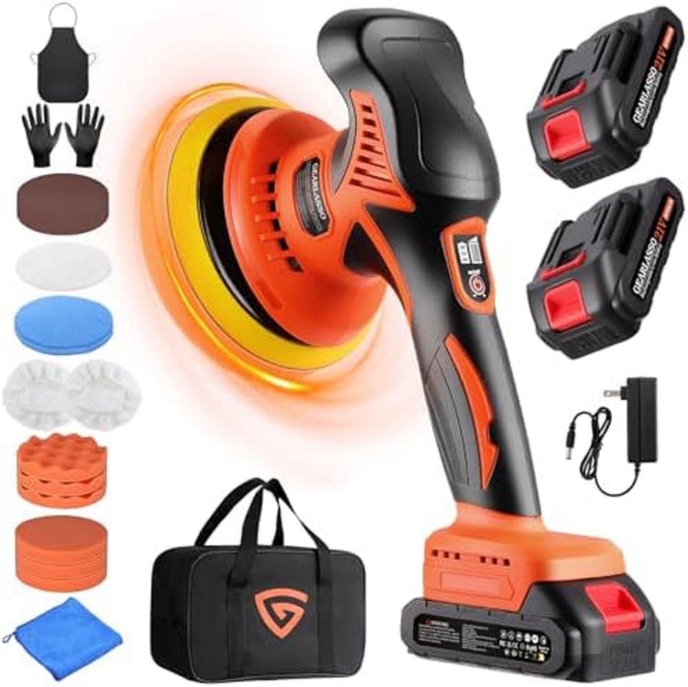 Cordless Car Buffer Polisher 6 Variable Speed Orbital Polisher, 2 Batteriers