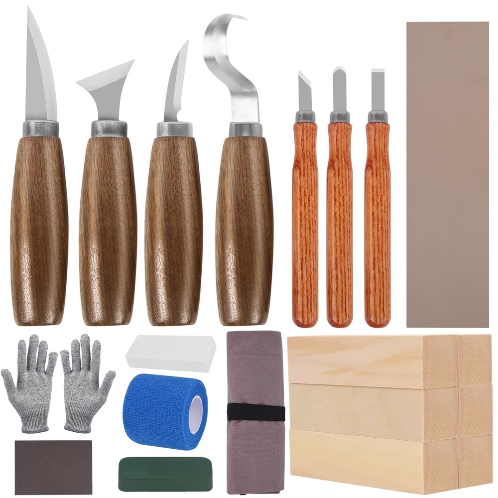 Wood Carving Kit, Tools Set with Knives Brown