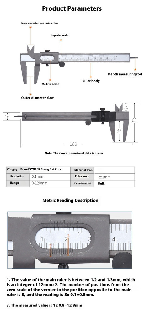 Metal Vernier Caliper with Double Scale Measuring Tool for Insides Outside Depth