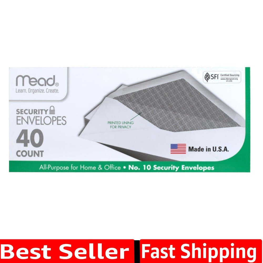 All-Purpose White Envelopes with Security Lining - 40 Count, 4-1/8" x 9-1/2"