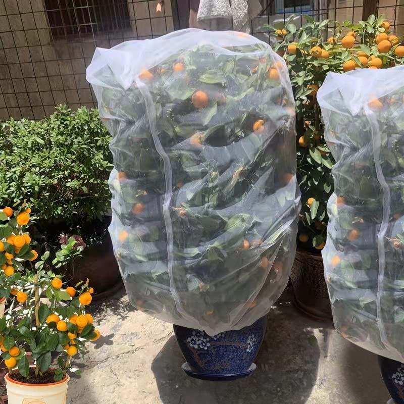 4 Pack Fruit Tree Netting Protection Bag with Drawstring,7.2x6.5 FT Garden Ne...