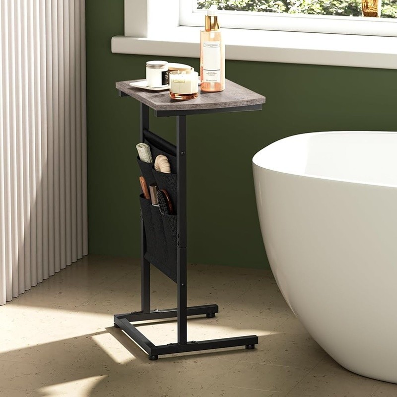 C Shaped Side Table W/ Spacious Storage Bag Multi-Use Nightstand Easy Assembly