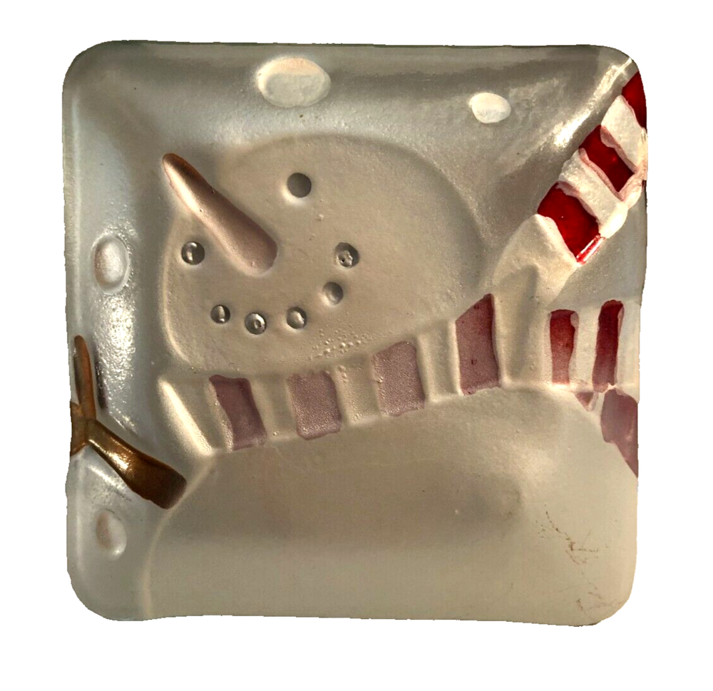 Glass Square Decorative Snowman Dish Christmas