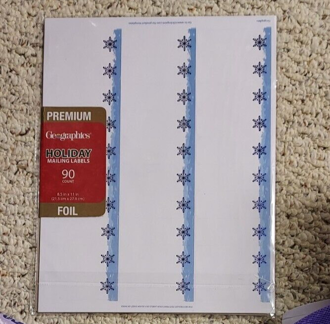 Geographics Holiday Mailing Labels Blue Snowflake 90 count