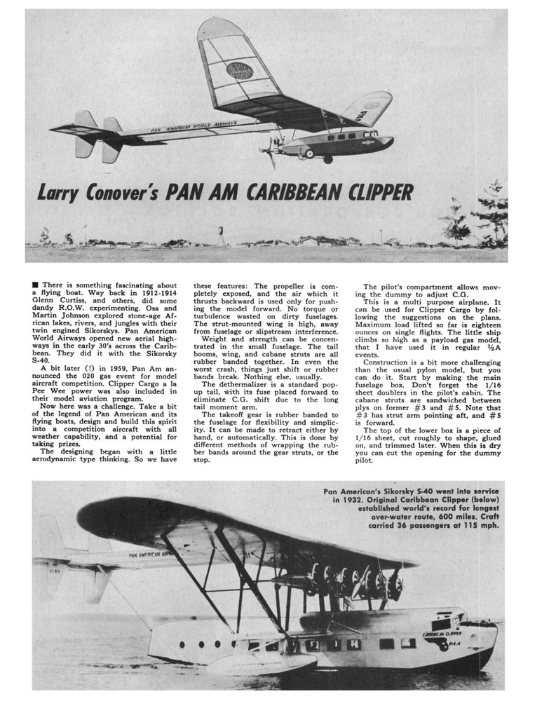 Model Airplane Plans (FF): Pan Am Caribbean Clipper 55" for .020 Engine PAAload