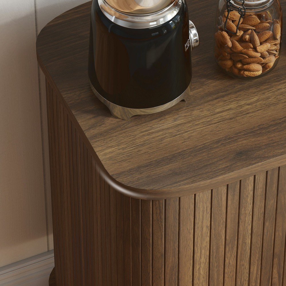 35.4" Sideboard Buffet Cabinet, Slatted Kitchen Cabinet, Walnut