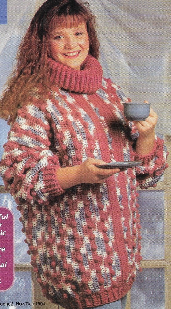 Lady's Popcorn Pullover Sweater crochet pattern instructions