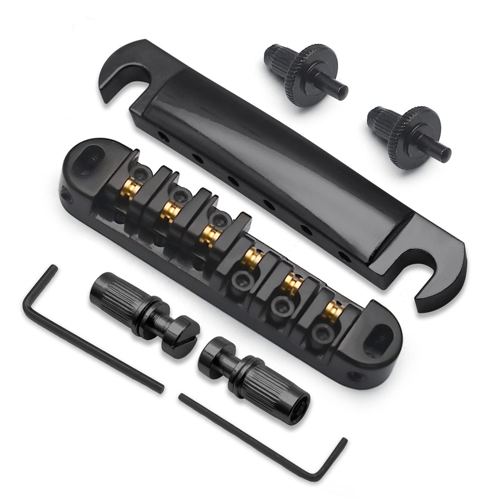 SAPHUE Adjustable Brass Roller Saddle Bridge ABR-1 Style Tune-o-matic black