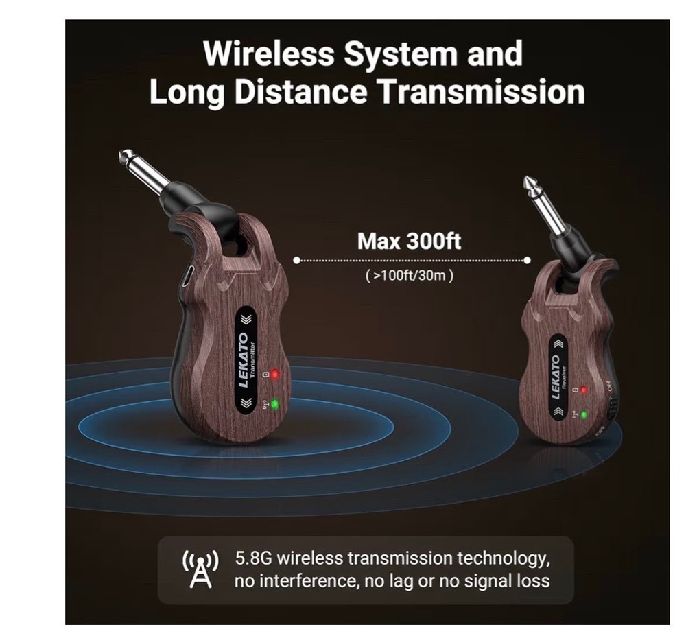 Wireless Guitar System 5.8 Wireless Guitar Transmitter Receiver Rechargeable