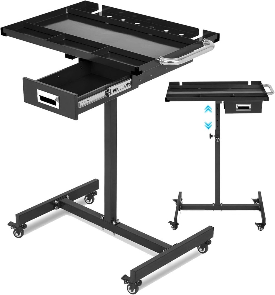 220LB Mobile Workbench with Wheels, Adjustable Rolling Work Table for Garage