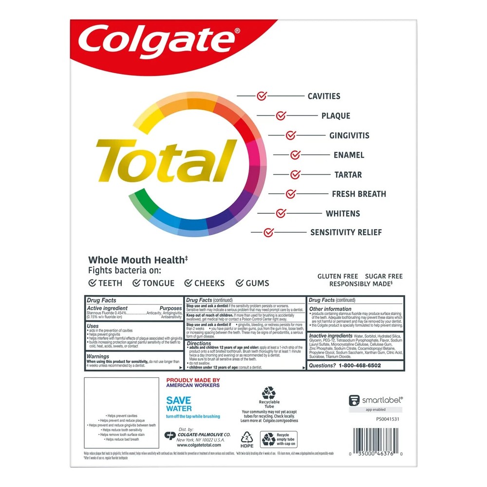 Colgate Total Advanced Whitening Toothpaste 6.4 oz 5-pack