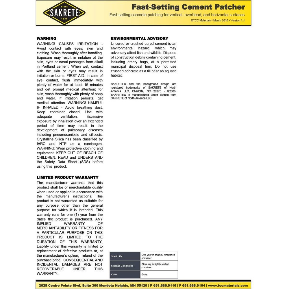 Sakrete Fast Setting Cement Patcher (50 Pound, Pail)