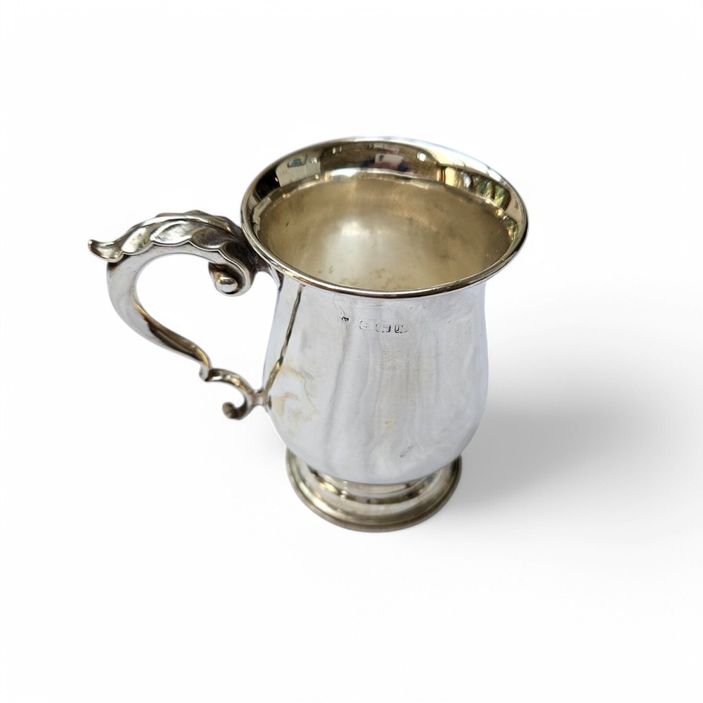 Antique Solid Silver Christening Mug – Rococo Scroll Handle, Baluster Form