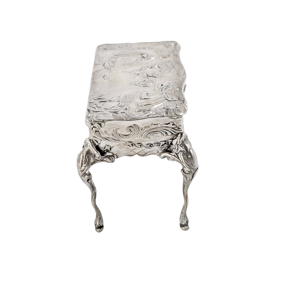 19th C Neoclassical imported Hanau 930 silver miniature table trinket ring box