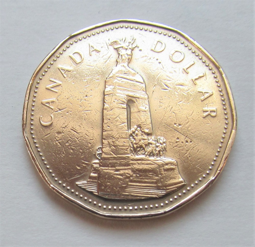 1994 CANADA WAR MEMORIAL MONUMENT LOONIE DOLLAR- c/h