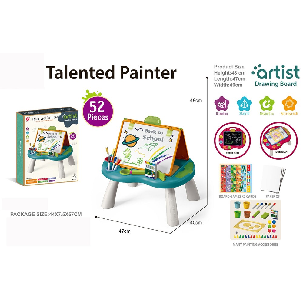 Kids 4 in 1 Foldable Art Easel Set Double Sided Whiteboard Chalkboard Boad Game