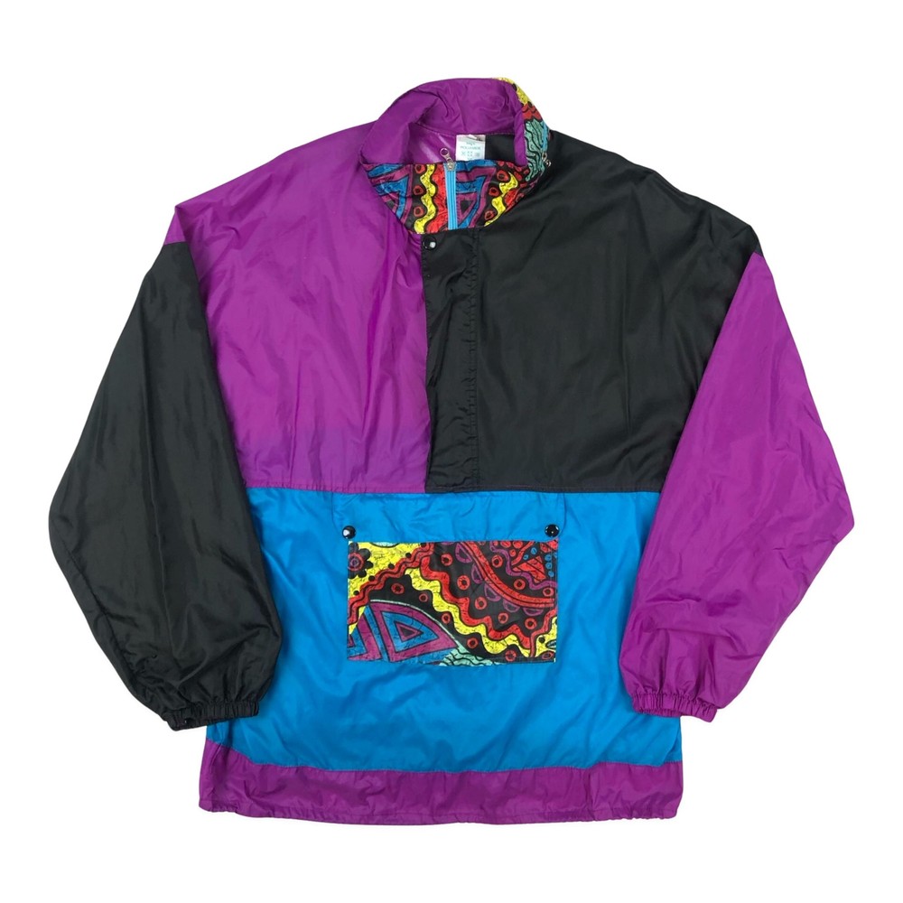 Vintage Crazy Pattern Multicoloured Pull-Over Windbreaker XXL