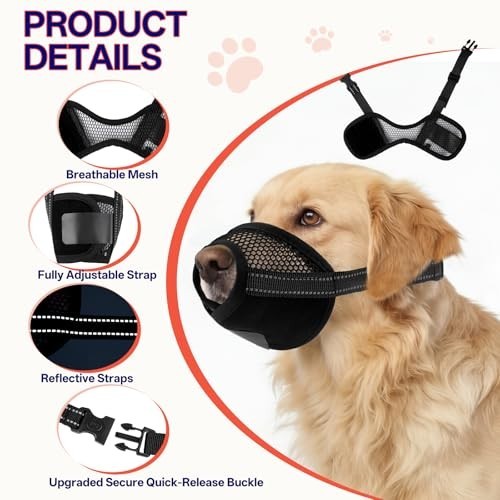 2 Pack Adjustable Dog Muzzle for Large Dogs - Breathable Soft Mesh, Anti-Biting,