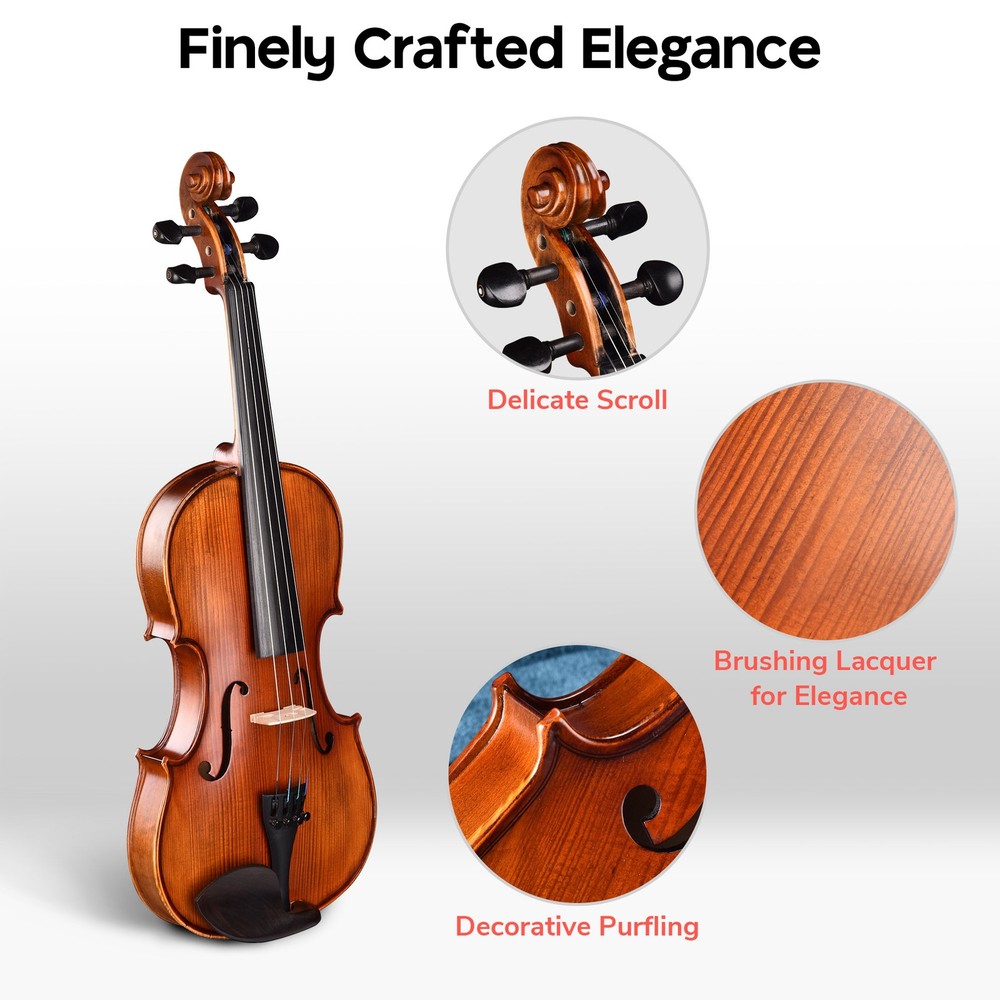 Solid Wood Violin 4/4 Full Size Set Fiddle Matte for Beginner Student Violin