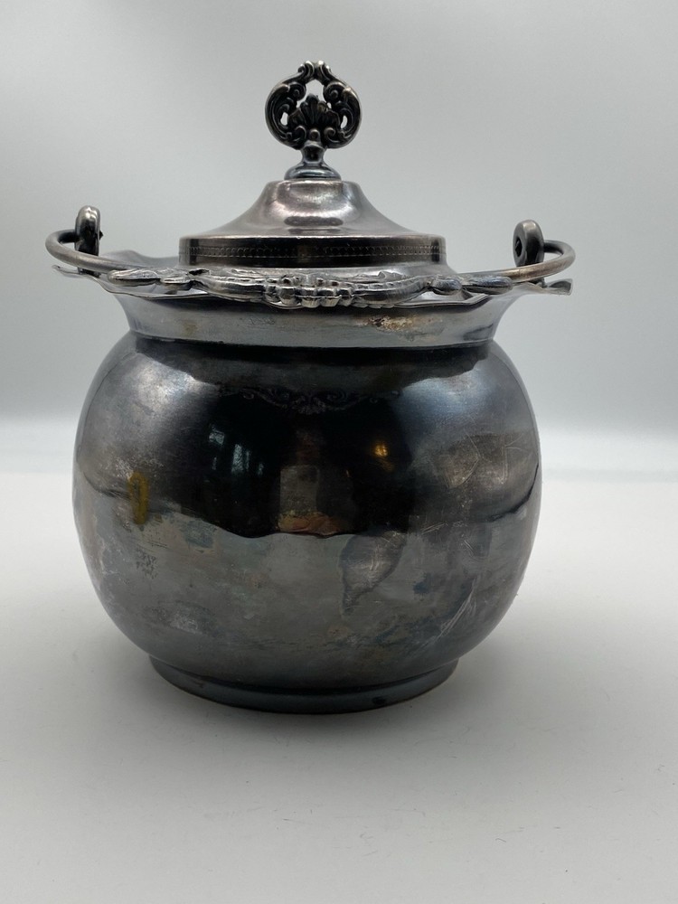 Vintage Crescent Silver Co. Etched Silver Plate Cracker Jar & Lid