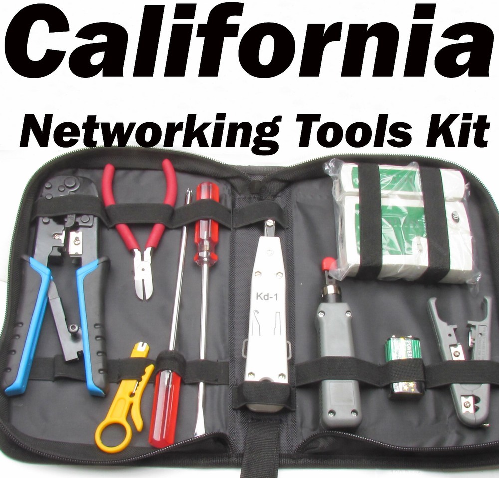 Network Cable Punch Down Tool Kit Tester Crimper Cutter Pliers Screwdrivers Case