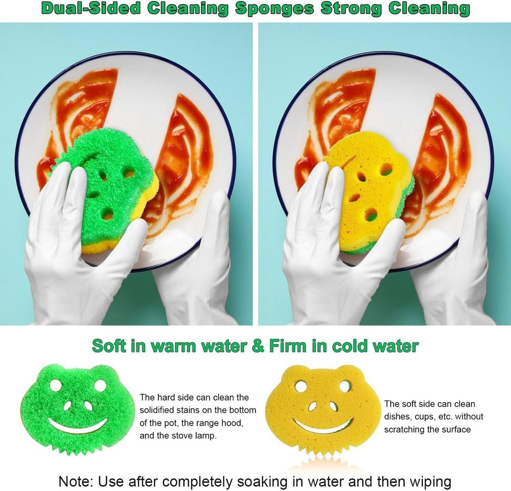 5 Pack Frog Dual-Sided Multi-Functional Scrub Sponge Dual-Sided Temperature