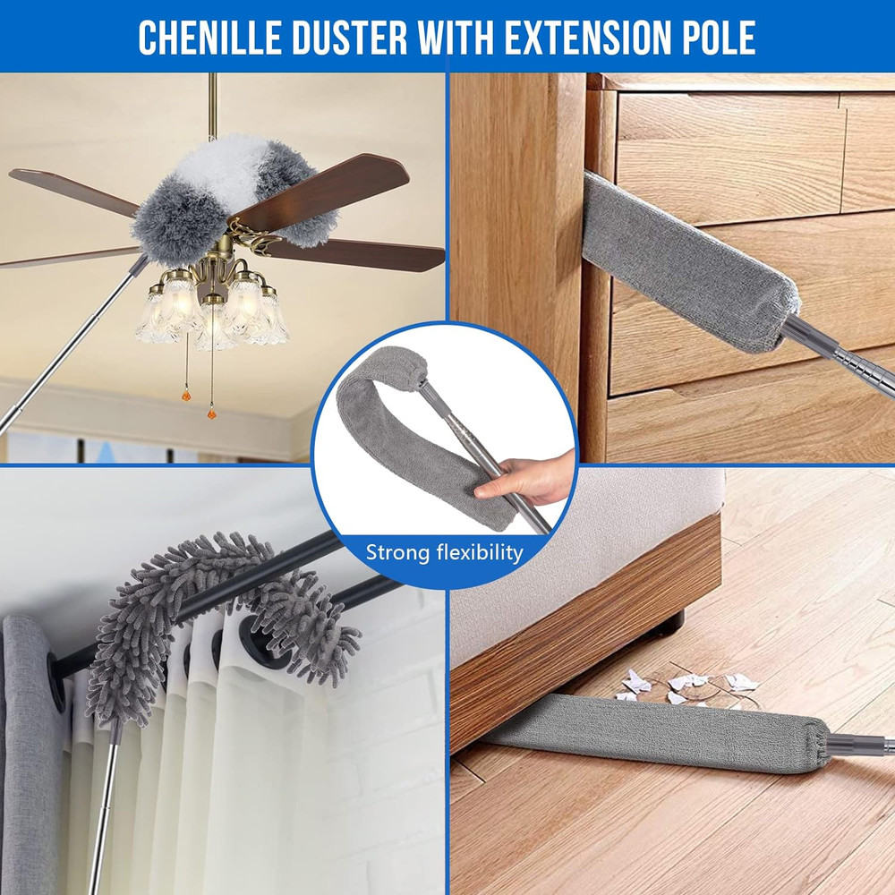 Microfiber Feather Duster Kit with Extension Pole (30–100") – Bendable Washable